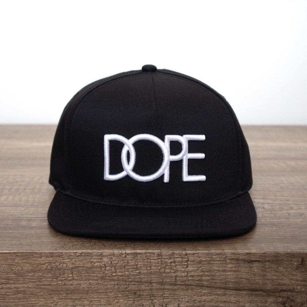 Unisex DOPE Couture Embroidered Letter Black and White Snap Back Hat